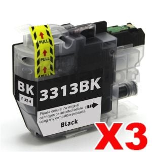 3 x Compatible Brother LC-3313BK Black Ink Cartridge - 400 pages (High Yield of Brother LC-3311BK)