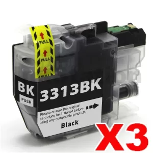 3 x Compatible Brother LC-3313BK Black Ink Cartridge - 400 pages (High Yield of Brother LC-3311BK)