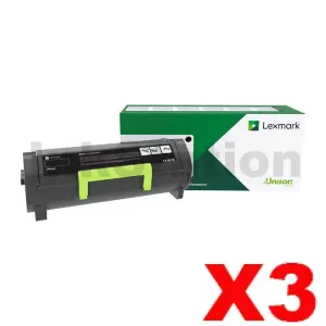 3 x Lexmark 56F6000 Genuine MS421 / MS521 / MS622 / MX421 / MX522 / MX622 Black Return Program Toner Cartridge - 6,000 pages