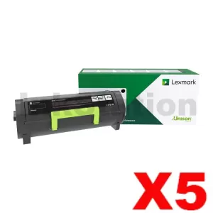 5 x Lexmark 56F6000 Genuine MS421 / MS521 / MS622 / MX421 / MX522 / MX622 Black Return Program Toner Cartridge - 6,000 pages