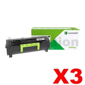 3 x Lexmark 56F6X0E Genuine MS421 / MS521 / MS622 / MX421 / MX522 / MX622 Black Extra High Yield Return Program Toner Cartridge - 20,000 pages