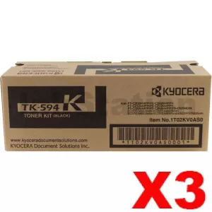 3 x Genuine Kyocera TK-594K Black Toner Cartridge FS-C2026MFP, FS-C2126MFP, FS-C2526MFP, FS-C2626MFP, FS-C5250DN, M-6026CDN, M-6526CDN, P-6026CDN - 7,000 pages