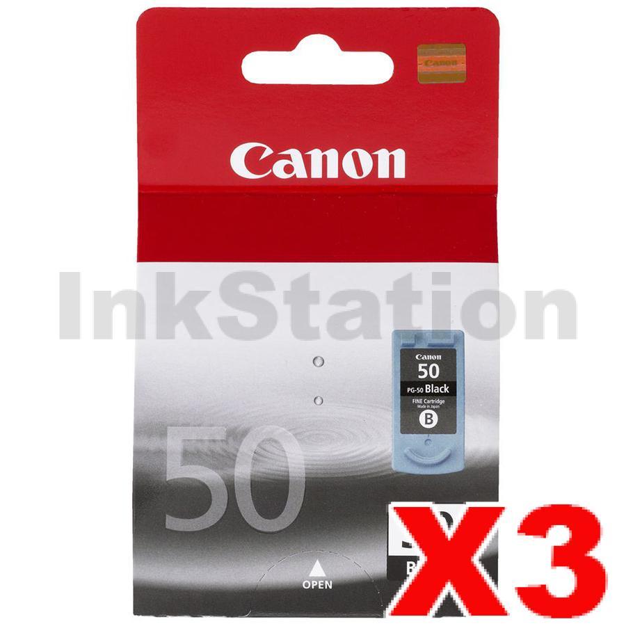 Canon 3 x Genuine PG50 Black High Yield Ink Cartridge 510 pages