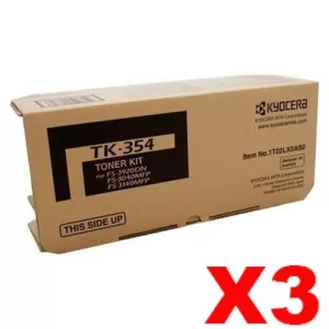 3 x Genuine Kyocera TK-354 Black Toner Cartridge FS-3040MFP, FS-3140MFP, FS-3540MFP, FS-3640MFP, FS-3920DN - 15,000 pages
