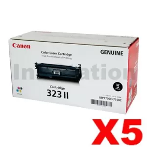 5 x Genuine Canon Black High Yield Toner Cartridge (CART-323BKII) - 10,000 pages