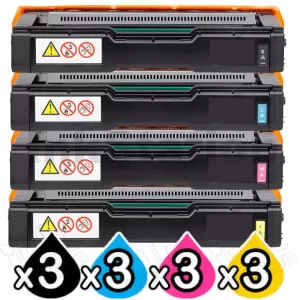 3 Sets of 4 Pack Ricoh SP C220 / SP C221 / SP C222 / SP C240 (406059-406062) Compatible Toner Combo [3BK+3C+3M+3Y]