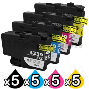 20 Pack Compatible Brother LC-3339XL High Yield Ink Cartridge Combo [5BK, 5C, 5M, 5Y]