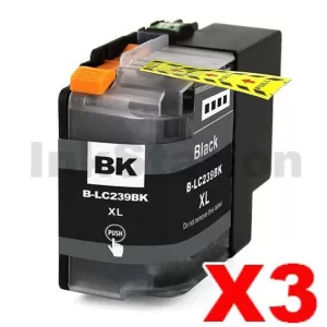 3 x Compatible Brother LC-239XLBK High Yield Black Ink Cartridge - 2,400 pages