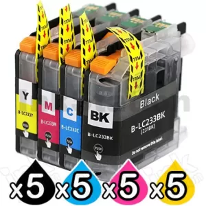 20 Pack Compatible Brother LC-233 Ink Cartridges [5BK,5C,5M,5Y]
