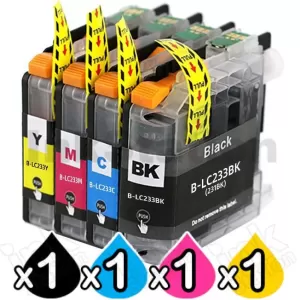 4 Pack Compatible Brother LC-233 Ink Cartridges [1BK,1C,1M,1Y]
