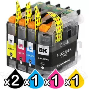 5 Pack Compatible Brother LC-233 Ink Cartridges [2BK,1C,1M,1Y]