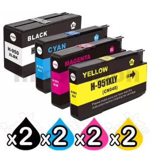 2 sets 4 Pack HP 950XL + 951XL Compatible Inkjet Cartridges CN045AA - CN048AA [2BK,2C,2M,2Y]