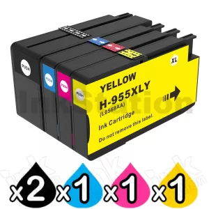 5 Pack HP 955XL Compatible High Yield Inkjet Combo L0S63AA - L0S72AA [2BK,1C,1M,1Y]