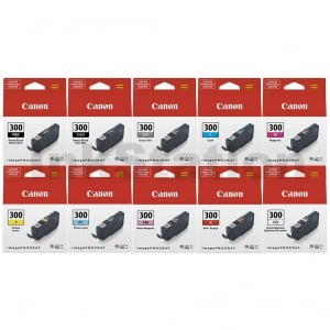 10 Pack Genuine Canon PFI-300 Ink Cartridges Combo [1PBK,1MBK,1C,1M,1Y,1GY,1PC,1PM,1R,1CO]
