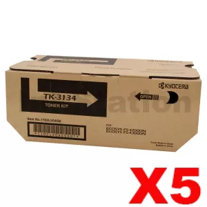 5 x Genuine Kyocera TK-3134 Black Toner Kit FS-4200DN, FS-4300DN - 25,000 pages