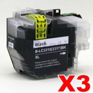 3 x Compatible Brother LC-3319XLBK Black Ink Cartridges - 3,000 pages (High Yield of Brother LC-3317 BK)