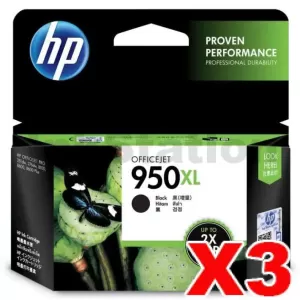 3 x HP 950XL Genuine Black High Yield Inkjet Cartridge CN045AA - 2,300 Pages