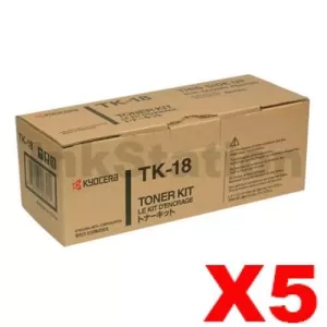 5 x Genuine Kyocera TK-18 Black Toner Cartridge FS-1020D, FS-1020DN, FS-1118MFP, KM-1500, KM-1815, KM-1820 - 7,200 pages