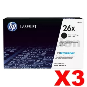 3 x HP CF226X (26X) Genuine Black Toner Cartridge - 9,000 Pages