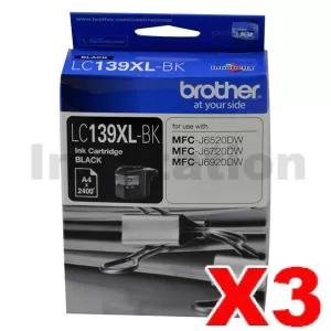 3 x Genuine Brother LC-139XLBK Black Ink Cartridge - 2,400 pages