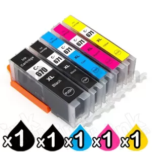5 Pack Compatible Canon PGI-670XL, CLI-671XL Inkjet Combo [1BK,1PBK,1C,1M,1Y]