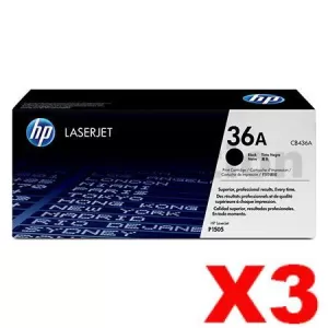 3 x HP CB436A (36A) Genuine Black Toner Cartridge - 2,000 Pages