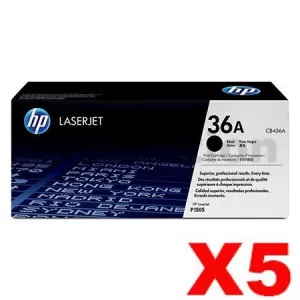 5 x HP CB436A (36A) Genuine Black Toner Cartridge - 2,000 Pages