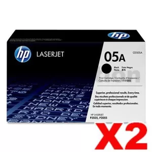 2 x HP CE505A (05A) Genuine Black Toner Cartridge - 2,300 Pages