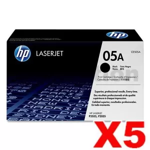 5 x HP CE505A (05A) Genuine Black Toner Cartridge - 2,300 Pages