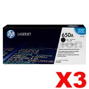 3 x HP CE270A (650A) Genuine Black Toner Cartridge  - 13,500 Pages