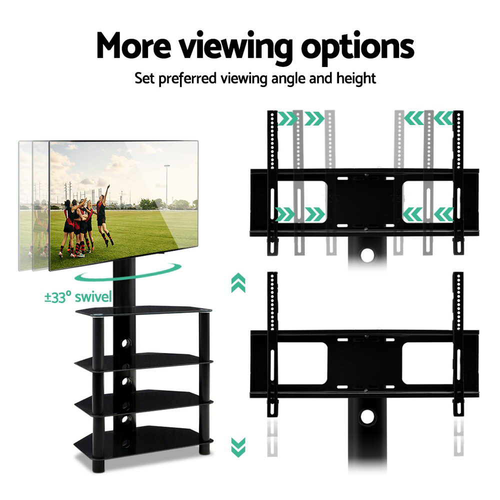 4 Tier TV Floor Stand with Shelves Swivel VESA Mount Bracket for 32 to 50 Inch Screens Ink Station