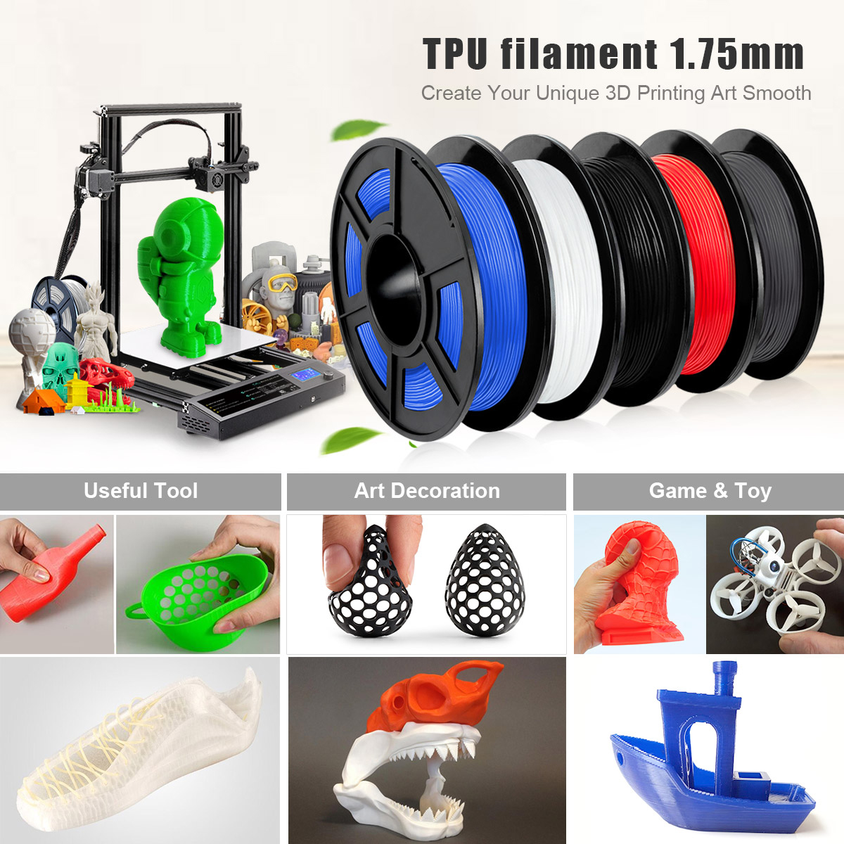 1 x TPU 3D Filament 1.75mm Green 0.5KG Ink Station