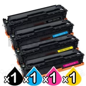 4 Pack HP CE410X-CE413A (305X/305A) Compatible Toner Cartridges [1BK,1C,1M,1Y]