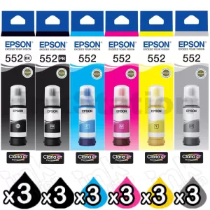 18-Pack Genuine Epson T552 Claria EcoTank Ink Bottle Combo [3BK,3PBK,3C,3M,3Y,3GY]