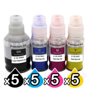 20-Pack Compatible Canon GI60 Ink Bottle [5BK,5C,5M,5Y]