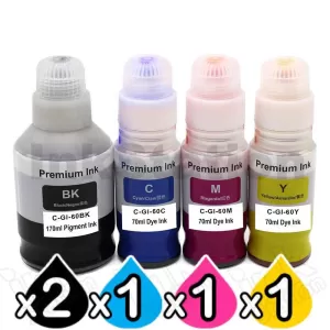 5-Pack Compatible Canon GI60 Ink Bottle [2BK,1C,1M,1Y]