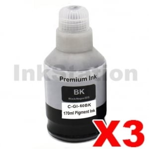 3 x Compatible Canon GI60PGBK Black Ink Bottle 170ML