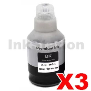 3 x Compatible Canon GI60PGBK Black Ink Bottle 170ML
