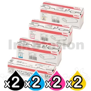 2 Sets of 4 Pack OKI Genuine C650 C650dn Toner Cartridge Combo YA8001-1088G036 - YA8001-1088G033 [2BK,2C,2M,2Y]