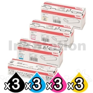 3 Sets of 4 Pack OKI Genuine C650 C650dn Toner Cartridge Combo YA8001-1088G036 - YA8001-1088G033 [3BK,3C,3M,3Y]