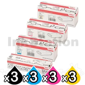 3 Sets of 4 Pack OKI Genuine C650 C650dn Toner Cartridge Combo YA8001-1088G036 - YA8001-1088G033 [3BK,3C,3M,3Y]