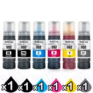 6-Pack Compatible for Epson T552 EcoTank Ink Bottle Combo [1BK,1PBK,1C,1M,1Y,1GY]