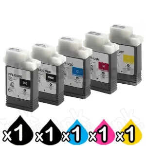 5 Pack Compatible Canon PFI-120 Ink Cartridge Combo [BK+MBK+C+M+Y]