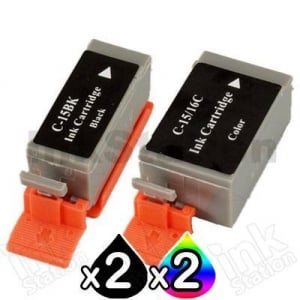 4 Pack Canon BCI-15BK BCI-15C Compatible Value Pack for CANON I70, I80 [2BK,2C]