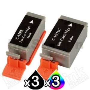 6 Pack Canon BCI-15BK BCI-15C Compatible Value Pack for CANON I70, I80 [3BK,3C]