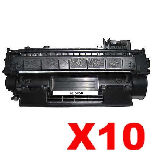 HP 10 x CE505A (05A) Compatible Black Toner Cartridge - 2,300 Pages ...