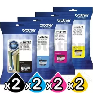 8 Pack Genuine Brother LC-3337 High Yield Ink Cartridge Combo [2BK, 2C, 2M, 2Y]