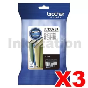 3 x Genuine Brother LC-3337BK High Yield Black Ink Cartridge - 3,000 pages