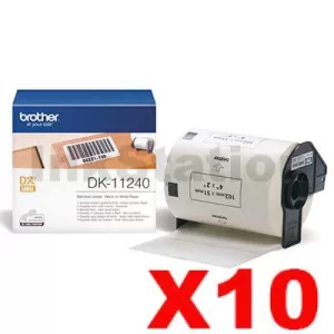 10 x Genuine Brother DK-11240 Black Text on White 102mm x 51mm Die-Cut Paper Label Roll - 600 labels per roll