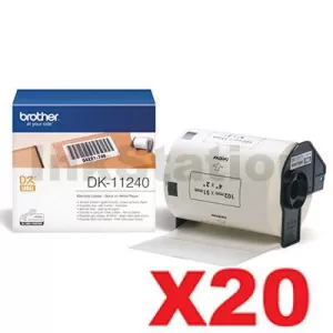 20 x Genuine Brother DK-11240 Black Text on White 102mm x 51mm Die-Cut Paper Label Roll - 600 labels per roll